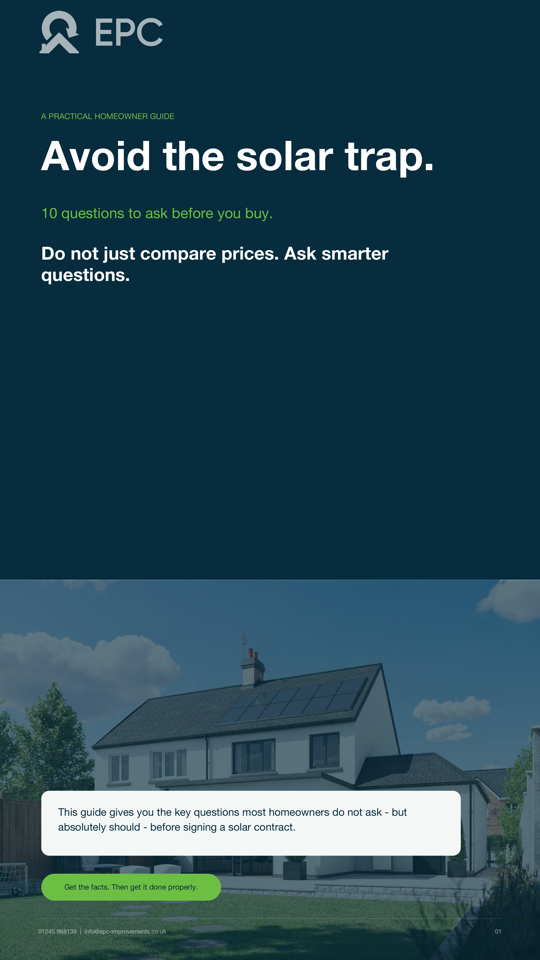 Cover of EPC guide: 10 questions to ask before you buy solar